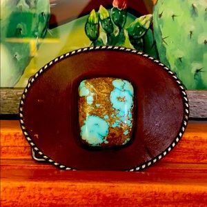 Turquoise & Leather Belt Buckle